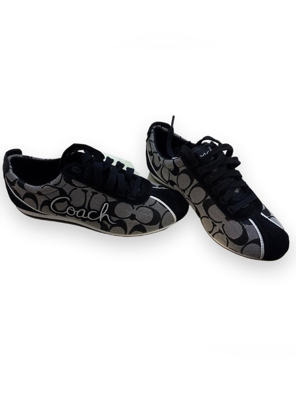 Coach Black and Gray Signature Logo Low-Top Sneakers size 6
